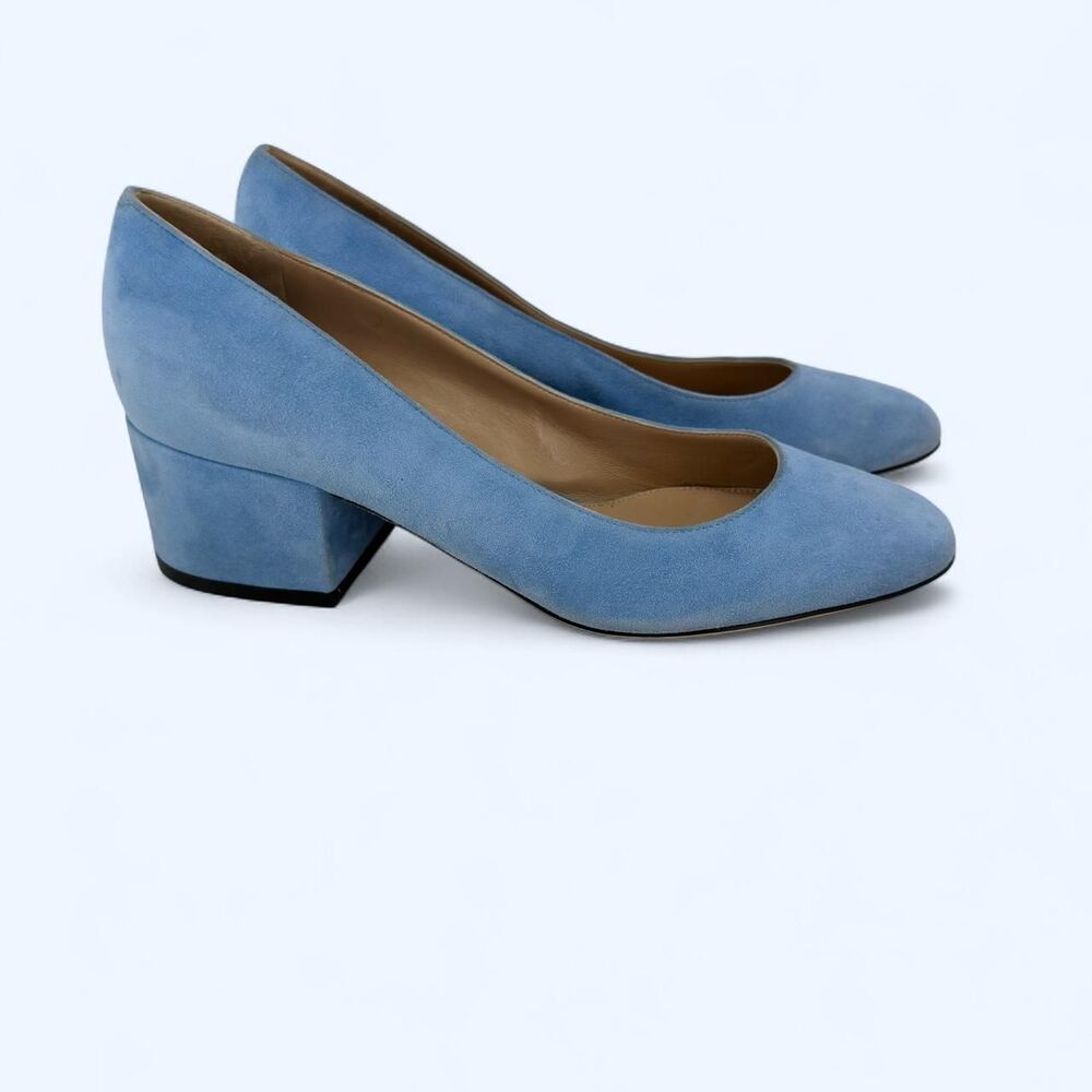 Sergio Rossi NWOT Sky Blue Suede Round Toe Block Heel Pumps Size 36.5 / 6.5
